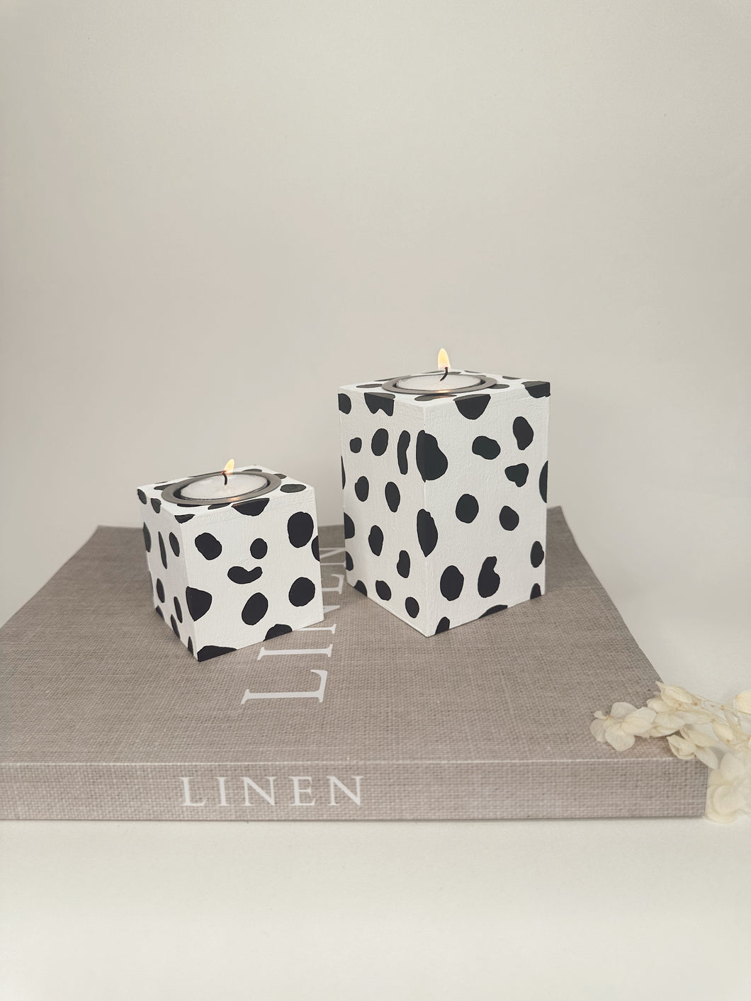 Two Dalmatian Print Candle Holders