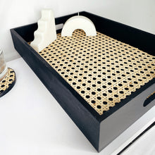 Load image into Gallery viewer, Wooden Matte Black/Ivory Rattan Vanity Tray
