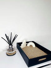 Load image into Gallery viewer, Wooden Matte Black/Ivory Rattan Vanity Tray
